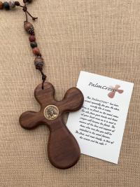 Walnut ByRon Palm Cross with Face of Christ Medallion Large Rosary, with Bronze Antique Replica Beads & Red Cherry Creek Jasper Gemstones