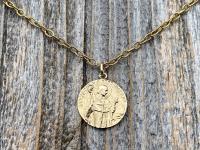 Gold St Charles Borromeo Medal and Necklace, By French Artist Tricard, Antique Replica, Patron Saint of Stomach Ailments, Weight Loss