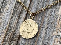 Gold St Charles Borromeo Medal and Necklace, By French Artist Tricard, Antique Replica, Patron Saint of Stomach Ailments, Weight Loss