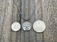 Sterling Silver Come Holy Ghost Medal, Holy Spirit Pendant Necklace, Antique Replica, Sacred Heart of Jesus, Veni Sancte Spiritus, VSS-1