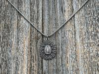 Sterling Silver Miraculous Medal Pendant Necklace, Hearts Border, Antique Replica, Blessed Virgin Mary Medal, Immaculate Virgin Mary, MM5