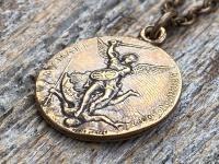 Bronze St Michael Medallion Necklace, Antique Replica French Saint Michael the Archangel Pendant, Souvenir of Mont St Michel France by Penin