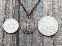 Bronze St Michael Medallion Necklace, Antique Replica French Saint Michael the Archangel Pendant, Souvenir of Mont St Michel France by Penin