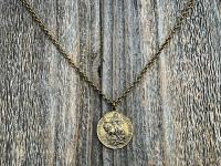 Antique Gold Latin St Martin of Tours Medallion Necklace, French Antique Replica, Sanctus Martinus Turonensis Bishop of Tours, by Penin Lyon