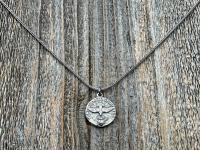 Sterling Silver Come Holy Ghost Medal, Holy Spirit Pendant Necklace, Antique Replica, Sacred Heart of Jesus, Veni Sancte Spiritus, VSS-1