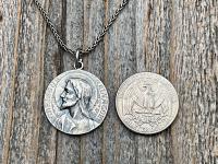 Sterling Silver Jesus Christ Medallion Pendant, French Antique Replica, Signed by Louis Tricard, Latin Christus Salvator - Christ the Savior