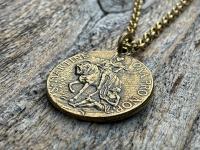 Antique Gold Latin St Martin of Tours Medallion Necklace, French Antique Replica, Sanctus Martinus Turonensis Bishop of Tours, by Penin Lyon