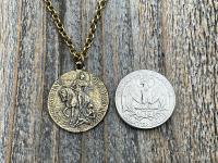 Antique Gold Latin St Martin of Tours Medallion Necklace, French Antique Replica, Sanctus Martinus Turonensis Bishop of Tours, by Penin Lyon