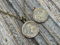 Antique Gold St Anthony of Padua Medallion & Necklace, Antique Replica of French Latin Medal, Two-Sided Pendant with St Francis of Assisi