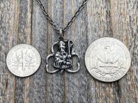 Antiqued Pewter Saint Patrick Shamrock Medal Pendant & Necklace, Antique Replica of Rare Medallion, Irish Catholic Unisex Silver Jewelry
