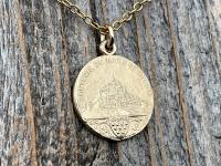 Gold St Michael Medallion Necklace, Antique Replica French Saint Michael the Archangel Pendant, Souvenir of Mont St Michel France by Penin