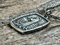 St Francis of Assisi Sterling Silver Blessing Prayer Medal Pendant Necklace, Saint Catholic Italian, Antique Replica, May the Lord Bless You