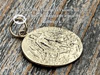 14K, 10K, Gold Bronze St Michael the Archangel Medallion Pendant & Necklace, Antique Replica Rare French Latin Medal signed by Tricard M2