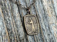 Bronze St. Francis of Assisi Medal and Necklace, Blessing Prayer on Backside, Antique Replica Medal, St Francis Pendant, Paperclip Chain