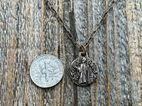 Small Bronze St Patrick Medallion and Necklace, Antique Replica of Rare Modernist Medal signed by Ferdinand Py, Patron Saint of Ireland