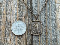 Bronze St. Francis of Assisi Medal and Necklace, Blessing Prayer on Backside, Antique Replica Medal, St Francis Pendant, Paperclip Chain