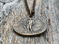 Saint Sebastian Bronze Medal and Necklace, Antique Replica, Patron Saint of Athletes & Soldiers Pendant, Rare French St Sebastien Medallion