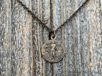 Saint Sebastian Bronze Medal and Necklace, Antique Replica, Patron Saint of Athletes & Soldiers Pendant, Rare French St Sebastien Medallion