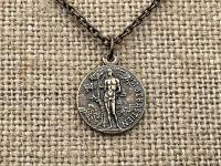 Saint Sebastian Bronze Medal and Necklace, Antique Replica, Patron Saint of Athletes & Soldiers Pendant, Rare French St Sebastien Medallion