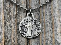 Small Sterling Silver St Patrick Medallion Necklace, Antique Replica of Rare Modernist Medal signed by Ferdinand Py, Patron Saint of Ireland