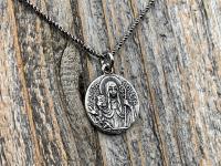 Fertility Saint Colette of Corbie Small Sterling Silver Antique Replica Medal and Necklace, By French Artists Penin & Karo 2-sided Medallion