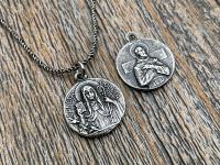 Fertility Saint Colette of Corbie Small Sterling Silver Antique Replica Medal and Necklace, By French Artists Penin & Karo 2-sided Medallion