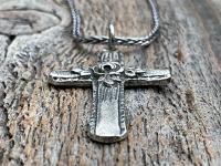 Sterling Silver Cross Pendant & Necklace, Antique Replica of Rare European Rose Cross, Reproduction of Art Deco Circa 1930 Rose Cross Charm