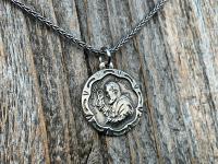 Sterling Silver Saint Padre Pio Antique Replica Medal Pendant Necklace, Saint Pius of Pietrelcina Medallion, Pray Hope and Don't Worry