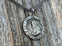 Sterling Silver Saint Padre Pio Antique Replica Medal Pendant Necklace, Saint Pius of Pietrelcina Medallion, Pray Hope and Don't Worry