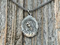 St. Peregrine Pray for Us Sterling Silver Antique Replica Medal Necklace - Patron Saint of Cancer - Saint Peregrinus Laziosi, St Pellegrino