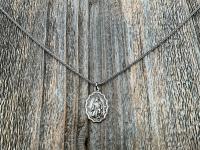 St. Peregrine Pray for Us Sterling Silver Antique Replica Medal Necklace - Patron Saint of Cancer - Saint Peregrinus Laziosi, St Pellegrino