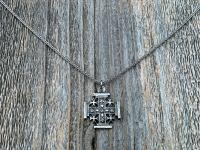 Sterling Silver Jerusalem Cross Pendant Necklace, Antique Replica Medal, Five-Fold Cross, Five Wounds of Christ Cross, Cross-and-Crosslets