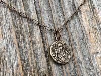 Fertility Saint Colette of Corbie Small Bronze Antique Replica Medal and Necklace, By French Artists Penin & Karo, 2-sided Medallion Charm