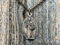 Bronze Saint Martin of Porres Medallion Pendant Necklace, Antique Replica, Oval 2-sided Martinus de Porres & Queen of the Holy Rosary Medal