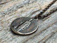 Bronze St Nicolas French Medallion Necklace, Antique Replica Saint Nicholas Medal, Patron Saint of Children, From France, Penin and Karo