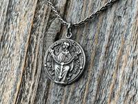 Sterling Silver Our Lady of the Rosary French Antique Replica Medal Necklace, Rare Marian Charm from France, Notre Dame du Rosaire Medallion