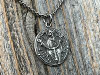 Sterling Silver Our Lady of the Rosary French Antique Replica Medal Necklace, Rare Marian Charm from France, Notre Dame du Rosaire Medallion