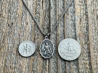 St. Peregrine Pray for Us Sterling Silver Antique Replica Medal Necklace - Patron Saint of Cancer - Saint Peregrinus Laziosi, St Pellegrino