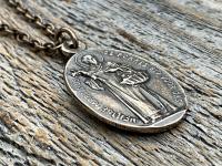 Bronze Saint Martin of Porres Medallion Pendant Necklace, Antique Replica, Oval 2-sided Martinus de Porres & Queen of the Holy Rosary Medal