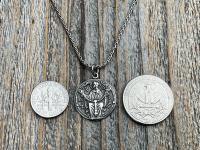 Sterling Silver Our Lady of the Rosary French Antique Replica Medal Necklace, Rare Marian Charm from France, Notre Dame du Rosaire Medallion