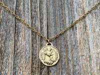 Gold St Michael Medallion Necklace, Antique Replica French Saint Michael the Archangel Pendant, Saint Michel from France, By PCH Chambault