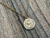 Gold St Michael Medallion Necklace, Antique Replica French Saint Michael the Archangel Pendant, Saint Michel from France, By PCH Chambault