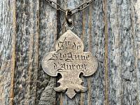 Bronze St Anne Medallion Necklace, Fleur de Lis Pendant, Antique Replica Medal, Patron Saint of Grandmothers, Mother’s Day Gift for Grandma