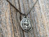 Sterling Silver St Michael Medal Necklace, Antique Replica French Saint Michael the Archangel Pendant, Saint Michel from France by Chambault