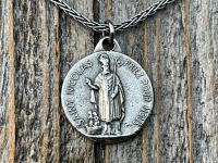 Sterling Silver St Nicolas French Medallion Necklace, Antique Replica Saint Nicholas Medal, Patron Saint of Children, France, Penin and Karo