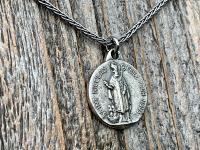 Sterling Silver St Nicolas French Medallion Necklace, Antique Replica Saint Nicholas Medal, Patron Saint of Children, France, Penin and Karo