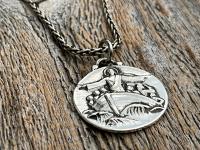 Sterling Silver Jesus Calms the Storm Medallion Necklace, Antique Replica of One of a Kind Pendant, Hand Engraved "My Jesus Calm the Storm"