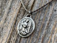 Sterling Silver St Michael Medal Necklace, Antique Replica French Saint Michael the Archangel Pendant, Saint Michel from France by Chambault