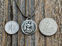 Sterling Silver St Michael Medal Necklace, Antique Replica French Saint Michael the Archangel Pendant, Saint Michel from France by Chambault