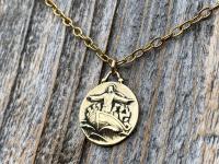 Gold Jesus Calms the Storm Medallion and Necklace, Antique Replica of a One of a Kind Rare Pendant, Hand Engraved "My Jesus Calm the Storm"